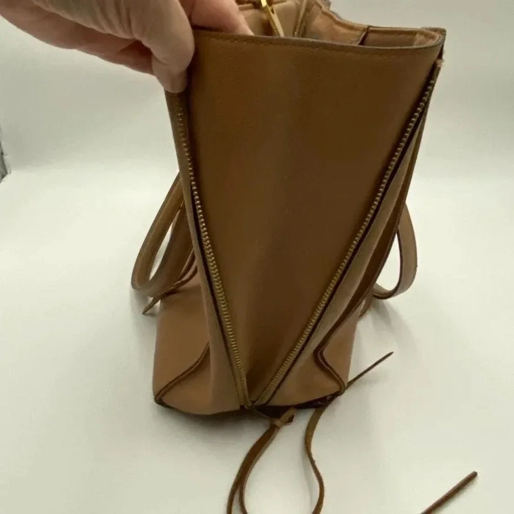 Rebecca Minkoff Tote Bag‎ Womens Tan Leather Zip Sides Shoulder Purse Handbag